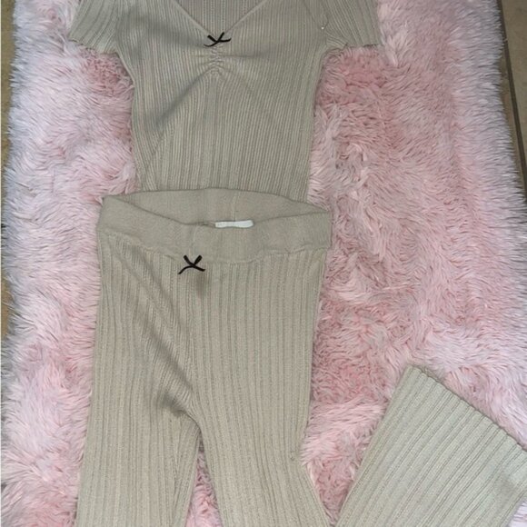 Beige Ribbed Knit Lounge Set - Picture 1 of 1